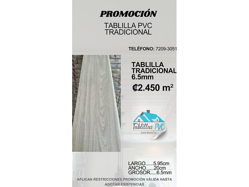 Tablilla PVC Tradicional Costa Rica