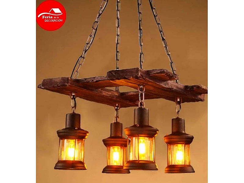Lámpara Rústica 4 Madera Cártago Feria de la Decoración Cartago