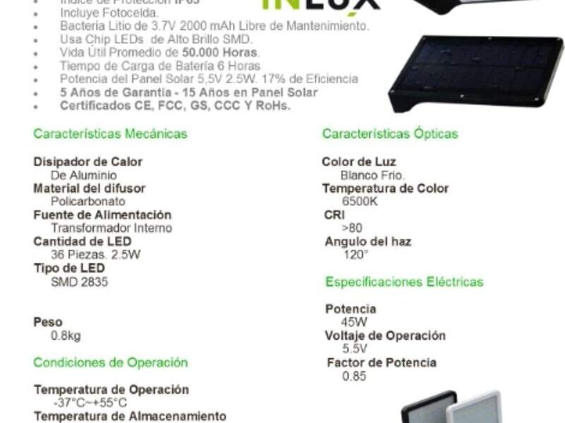 Luz de Calle LED Solar Inlux Costa Rica