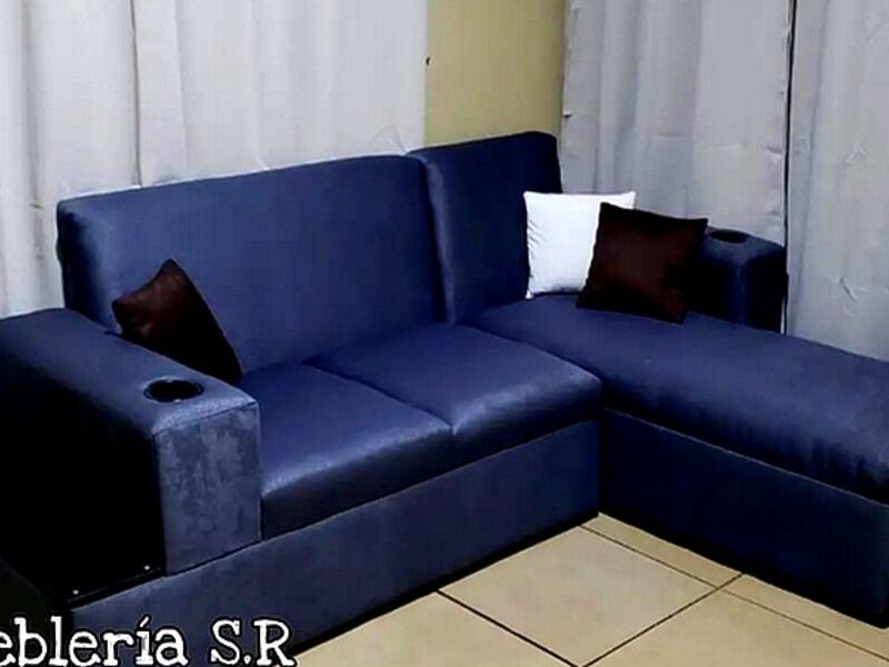 Sofá esquinero color azul NARANJO